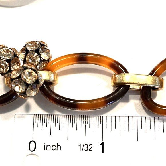 J CREW Statement Necklace Belt Faux Tortoise Lucite Rhinestone Links 18"-51" - Picture 8 of 9